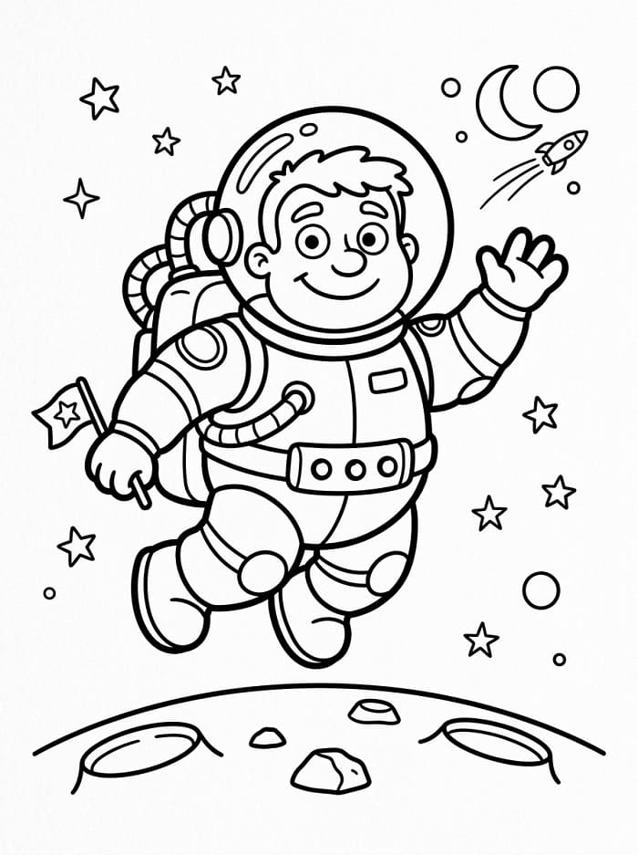 Fise de colorat cu Astronaut adorabil