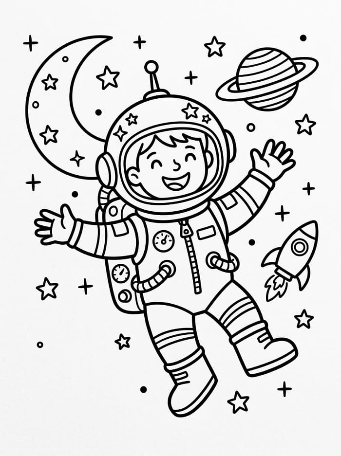 Fise de colorat cu Astronaut desen animat