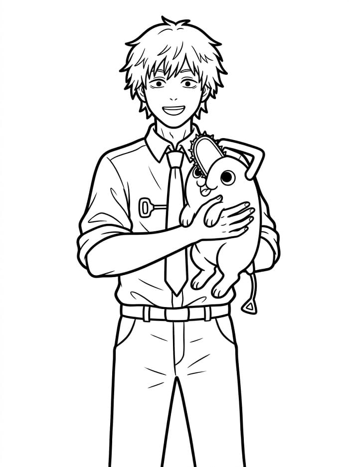 Fise de colorat cu Chainsaw Man desen animat