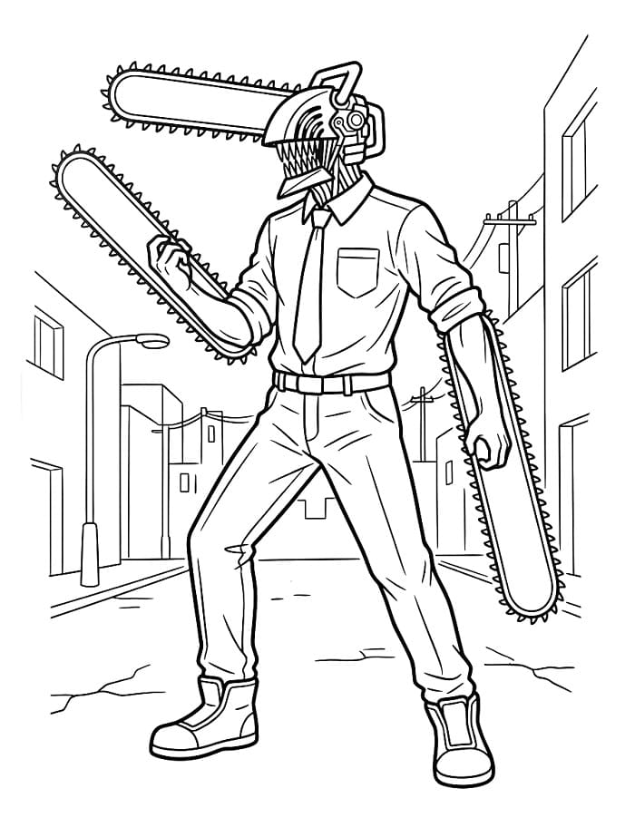 Fise de colorat cu Chainsaw Man grozav
