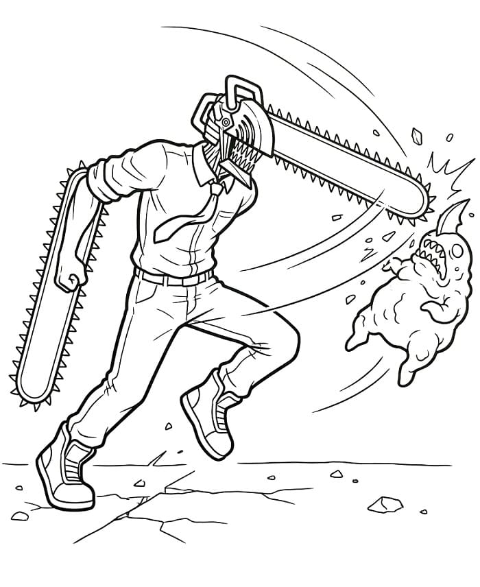Fise de colorat cu Chainsaw Man imprimabil pentru copii