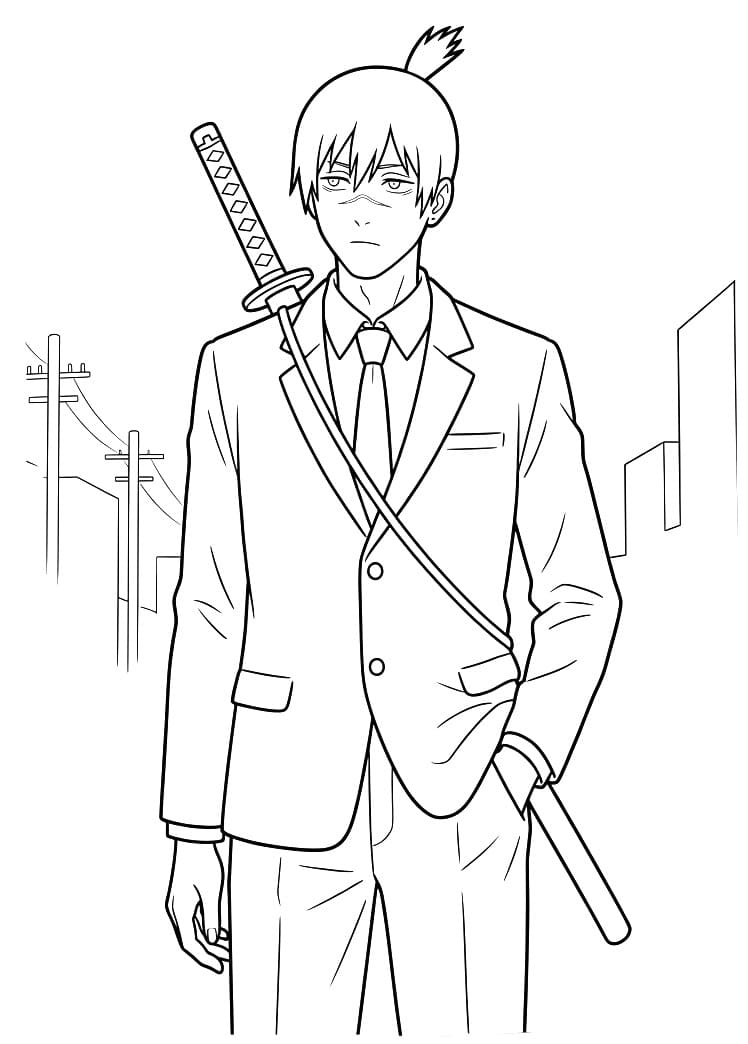 Fise de colorat cu Chainsaw Man pentru imprimare