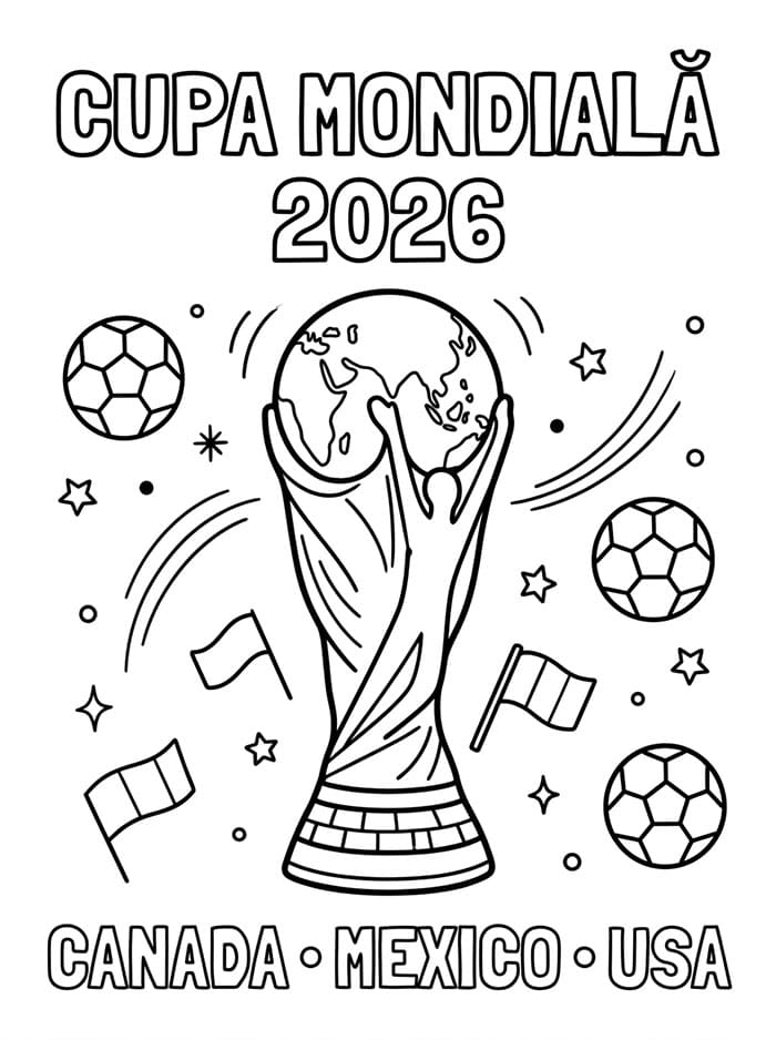 Fise de colorat cu Cupa Mondială 2026 gratuită pentru copii