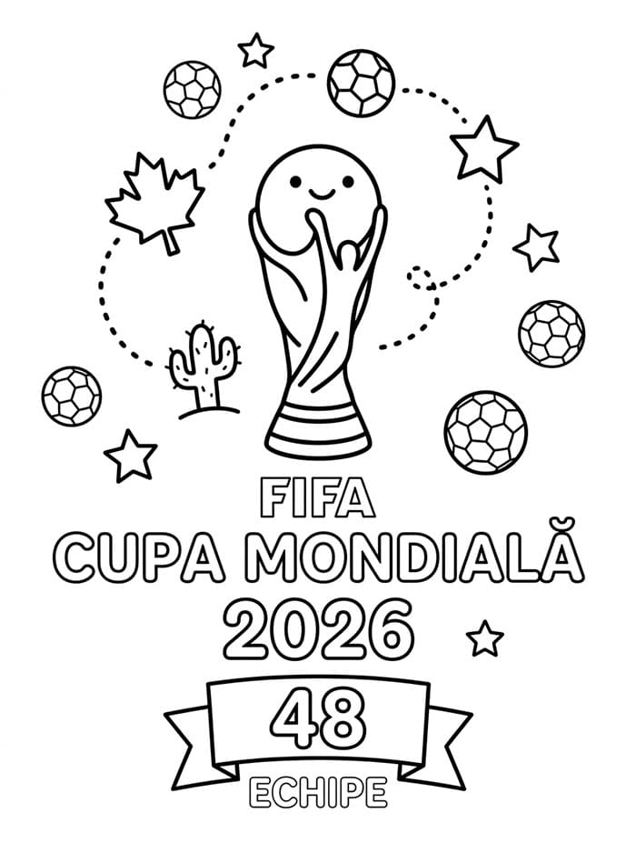 Fise de colorat cu Cupa Mondială 2026 pentru copii