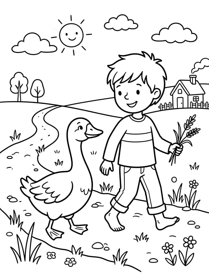 Fise de colorat cu Gâscă desen animat