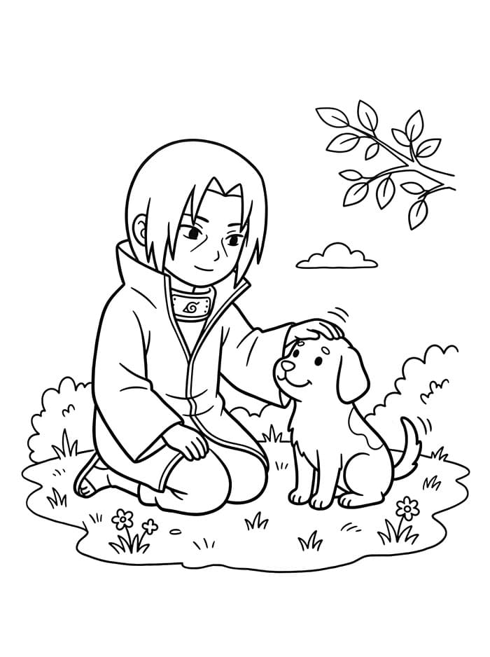 Fise de colorat cu Itachi din anime Naruto