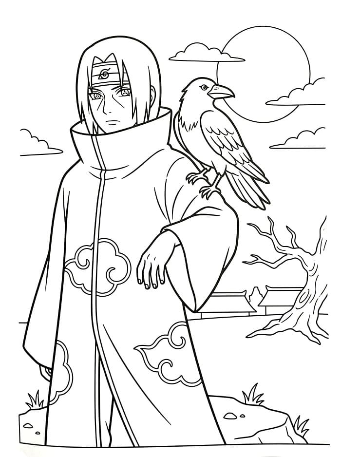 Fise de colorat cu Itachi în anime Naruto