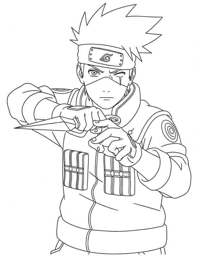 Fise de colorat cu Kakashi în anime Naruto