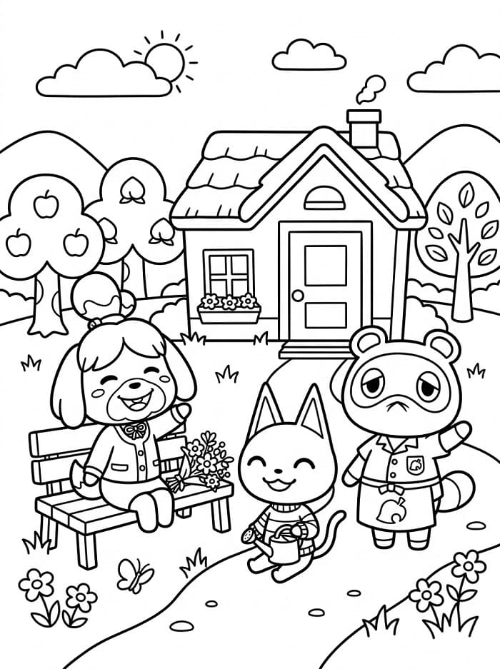 Fise de colorat cu Personaje din universul Animal Crossing