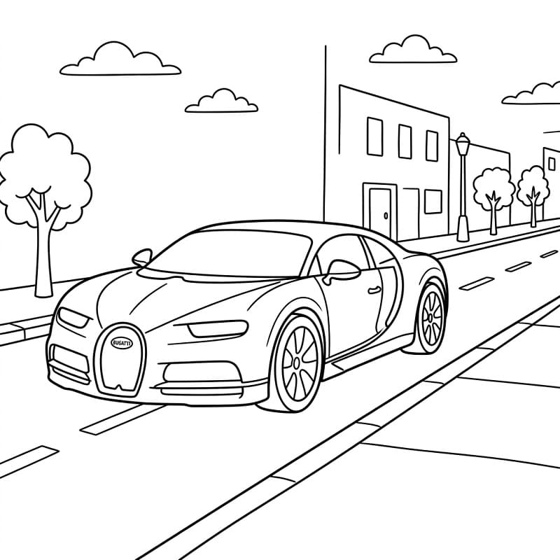 Fise de Colorat cu Bugatti cu munți în fundal
