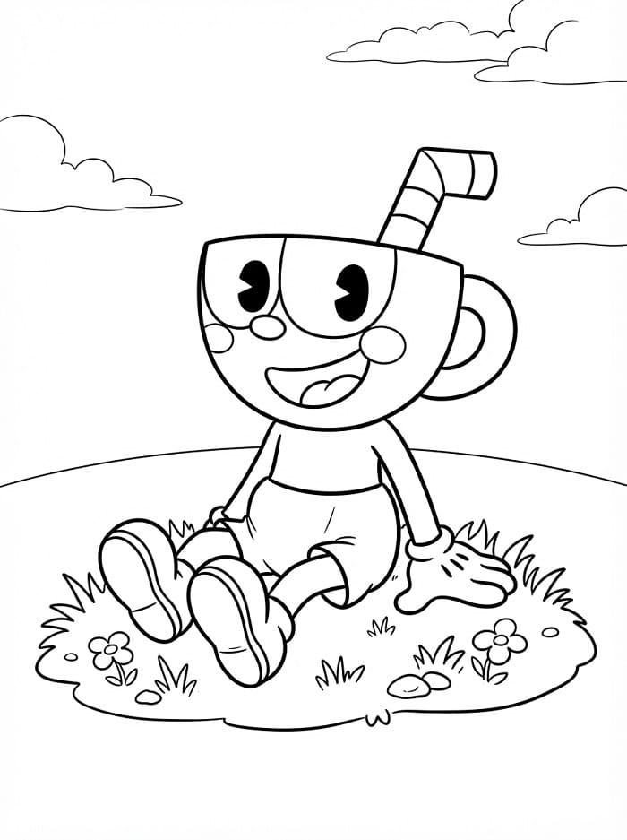 Fise de colorat cu Cuphead fericit