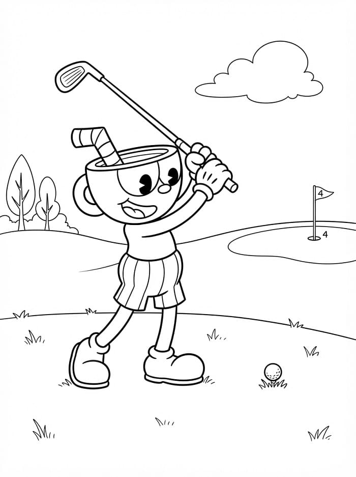 Fise de colorat cu Cuphead în stil desen animat