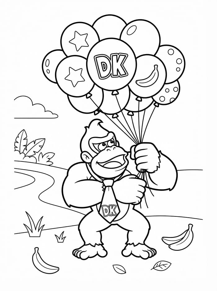 Fise de colorat cu Donkey Kong cool