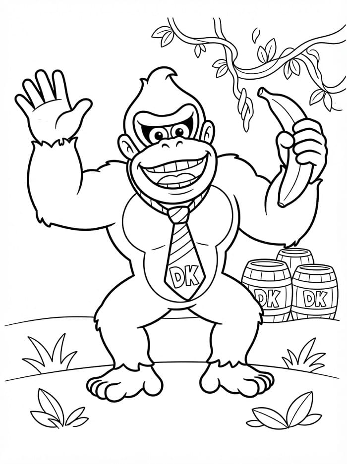 Fise de colorat cu Donkey Kong din Super Mario