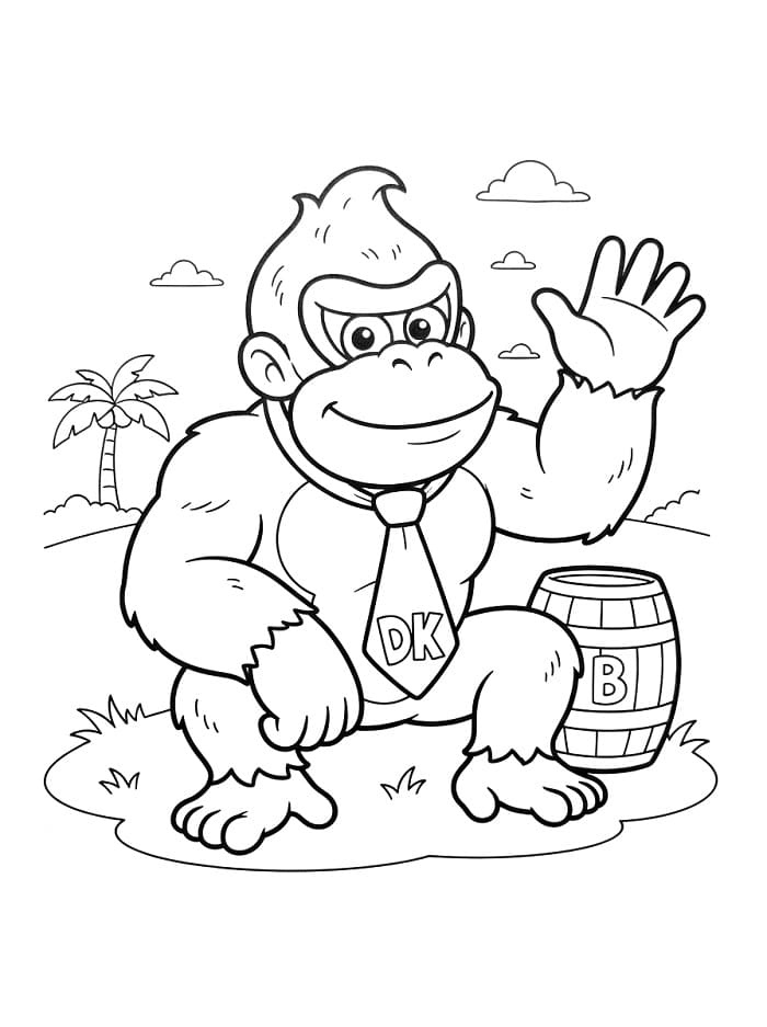 Fise de colorat cu Donkey Kong în stil desen animat