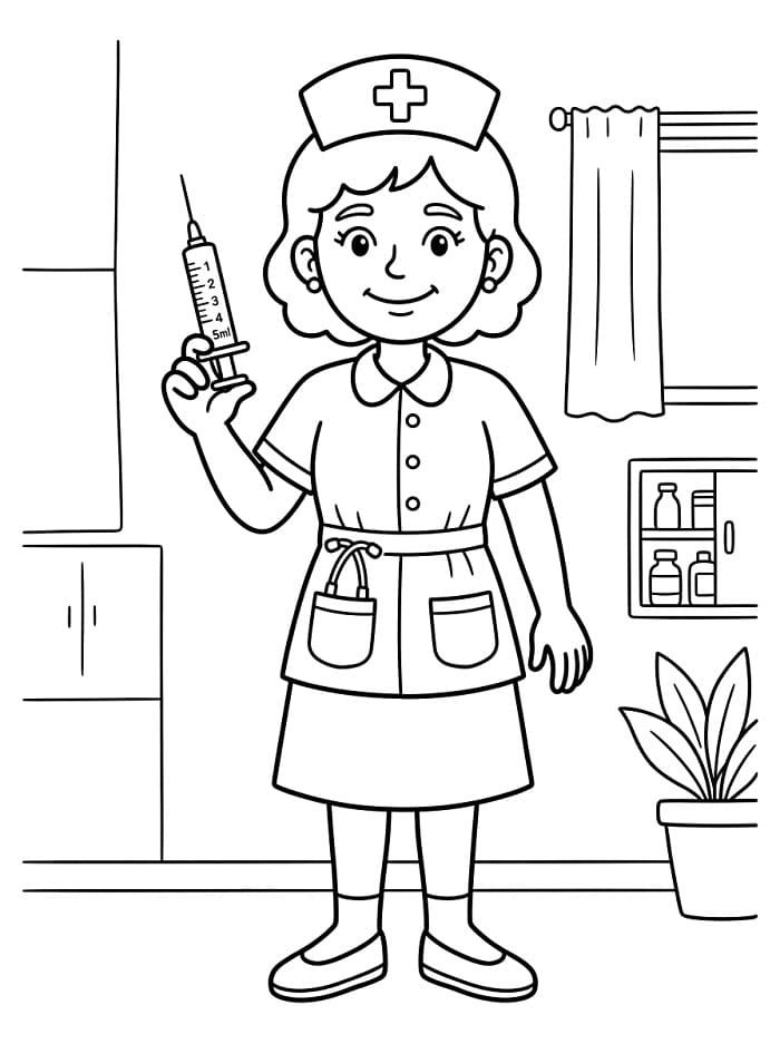 Fise de colorat cu O asistentă medicală adorabilă