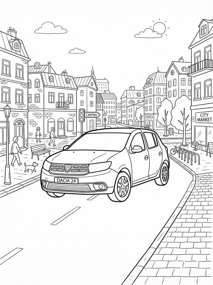 Fise de colorat cu Planșă imprimabilă cu Dacia