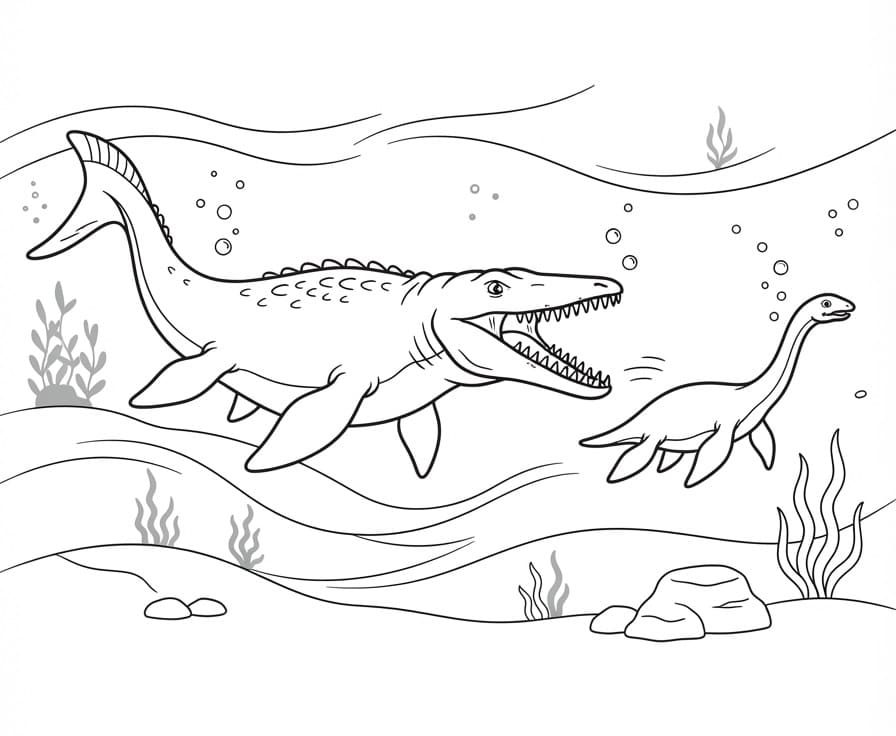 Fise de colorat cu Mosasaurus impresionant