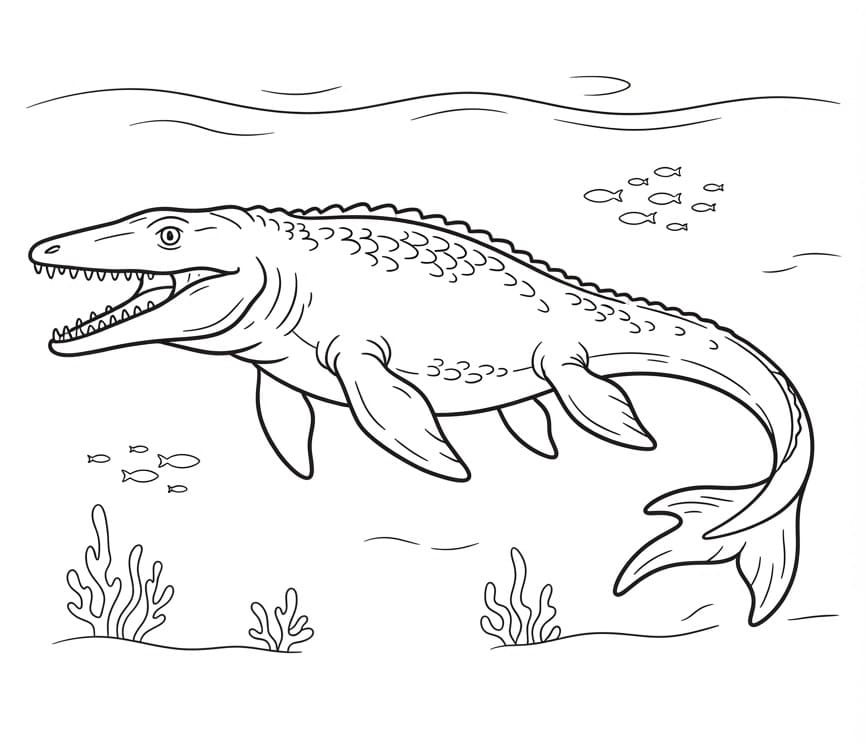Fise de colorat cu Mosasaurus în adâncul oceanului