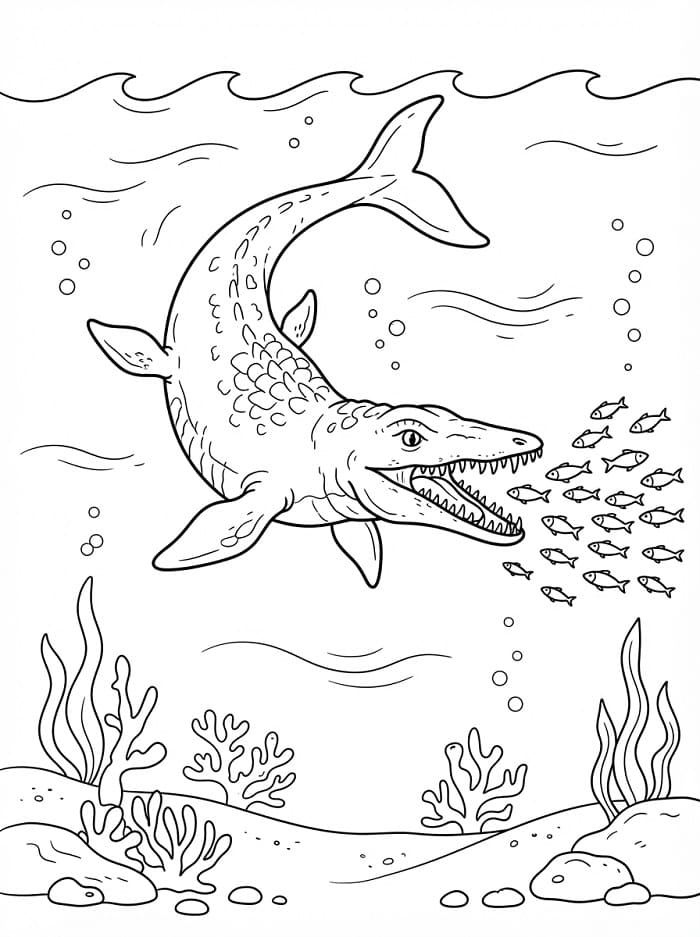 Fise de colorat cu Mosasaurus înfricoșător