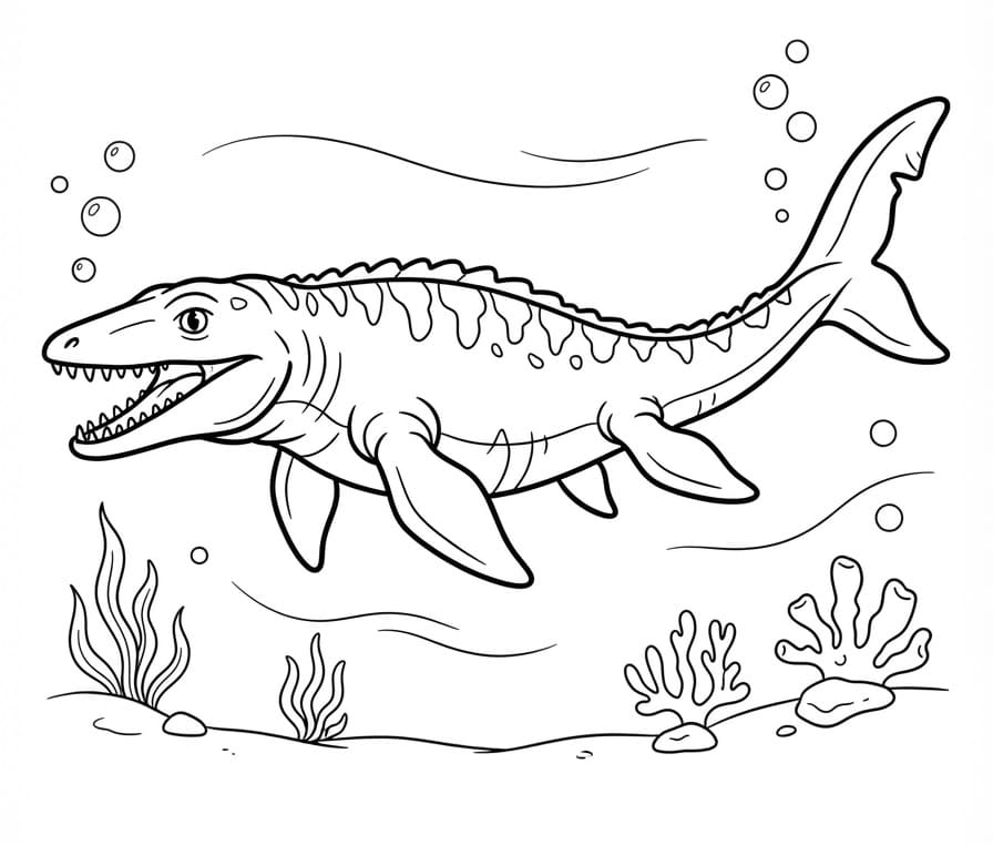 Fise de colorat cu Mosasaurus înotând