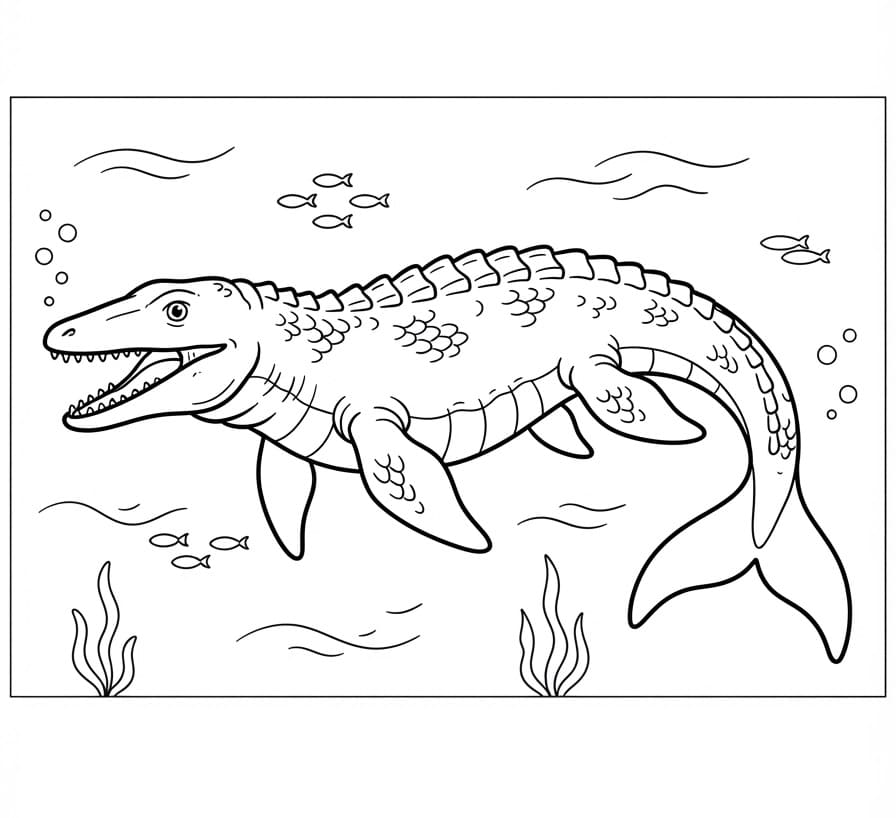 Fise de colorat cu Mosasaurus sub apă