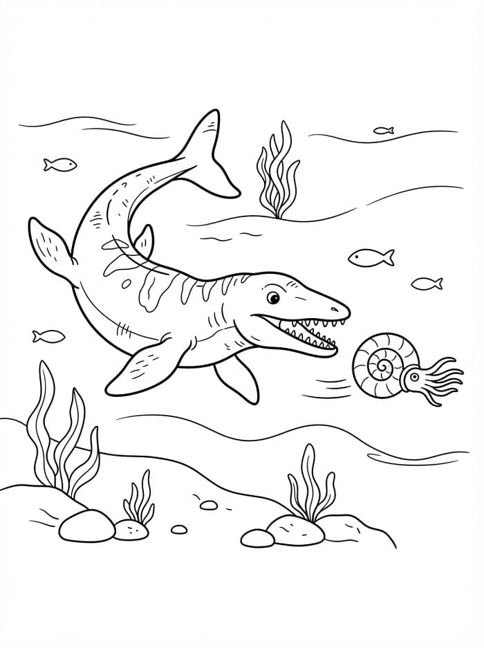Fise de colorat cu Mosasaurus uimitor