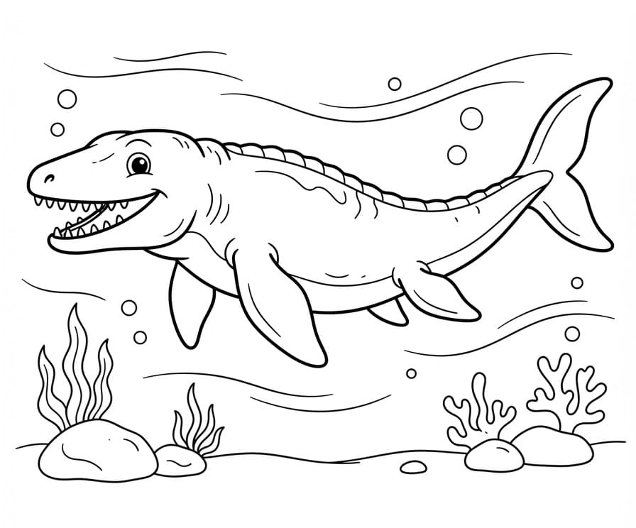 Fise de colorat cu Planșă Mosasaurus gratuită de imprimat
