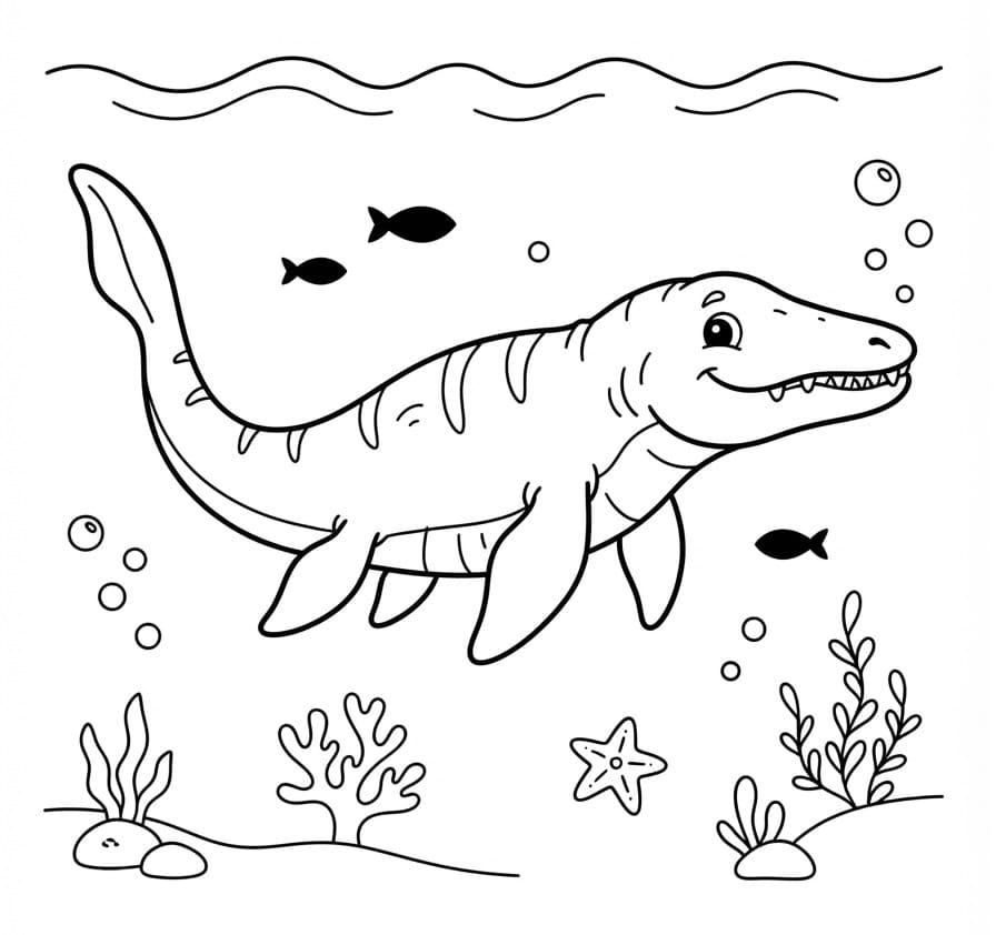 Fise de colorat cu Planșă Mosasaurus imprimabilă