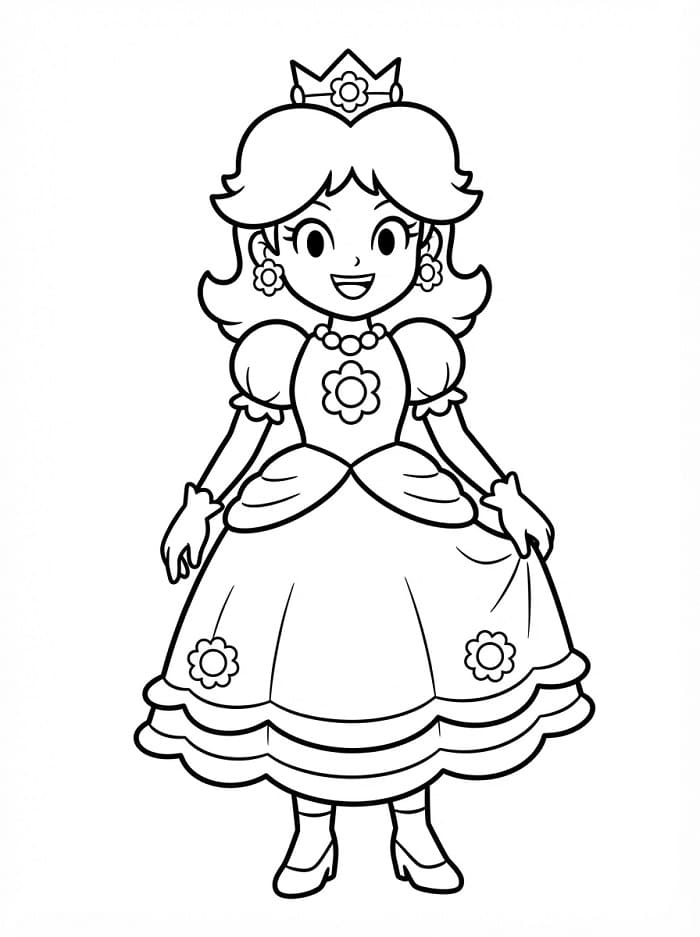 Fise de colorat cu Prințesa Daisy din Mario Bros.