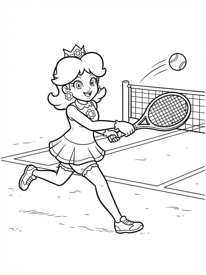 Fise de colorat cu Prințesa Daisy joacă tenis