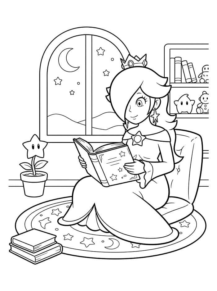 Fise de colorat cu Rosalina citind o carte