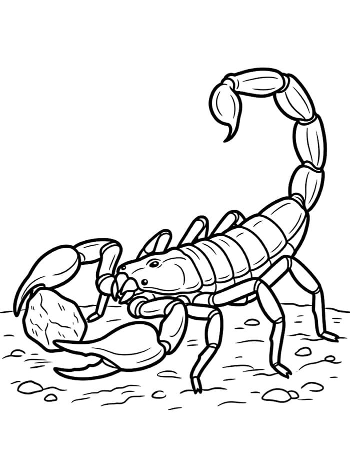 Fise de colorat cu Scorpion lângă o stâncă