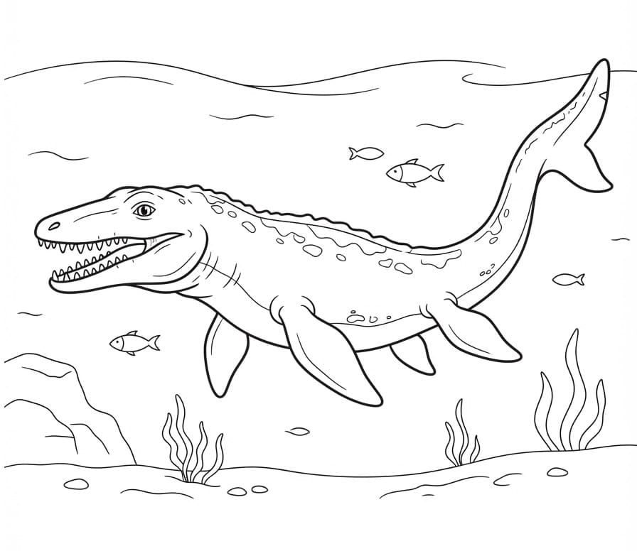 Fise de colorat cu Un Mosasaurus