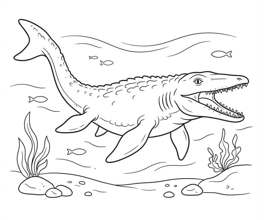 Fise de colorat cu Un dinozaur Mosasaurus