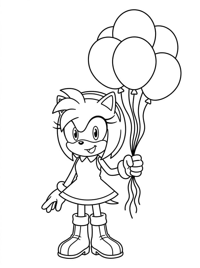Fise de colorat cu Amy Rose cu baloane