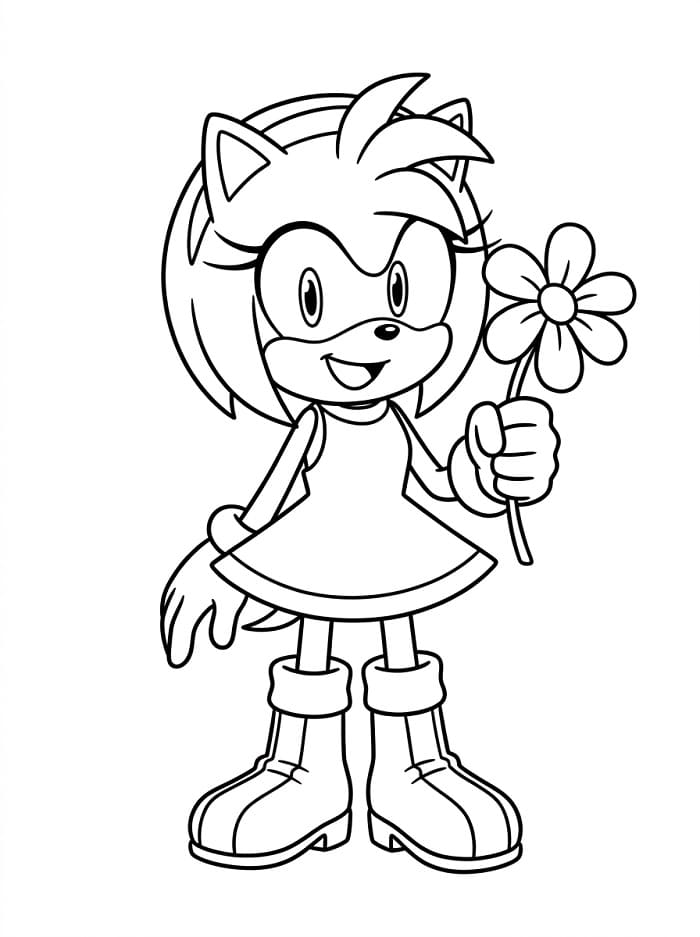 Fise de colorat cu Amy Rose cu o floare
