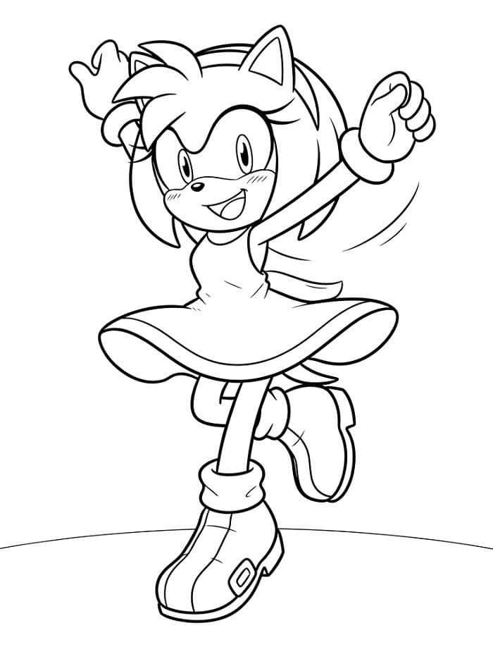 Fise de colorat cu Amy Rose dansând