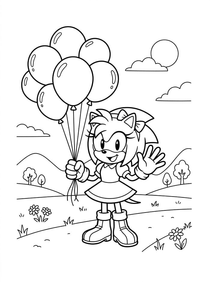 Fise de colorat cu Amy Rose și baloane