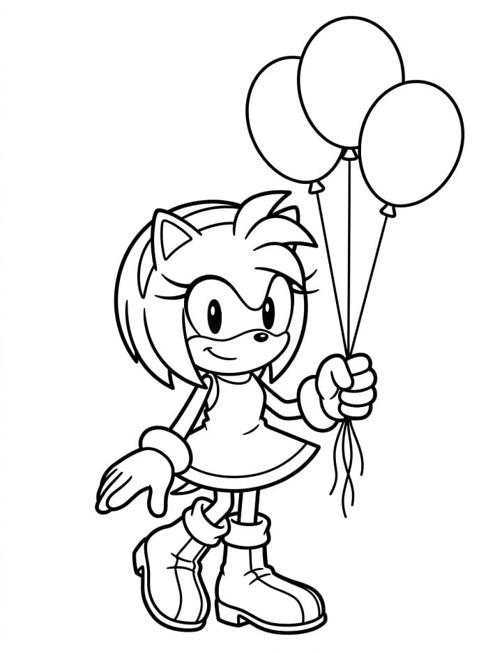 Fise de colorat cu Amy Rose ținând baloane