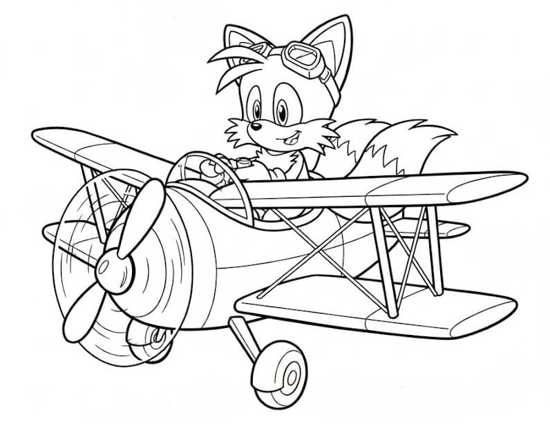 Fise de colorat cu Tails în avion