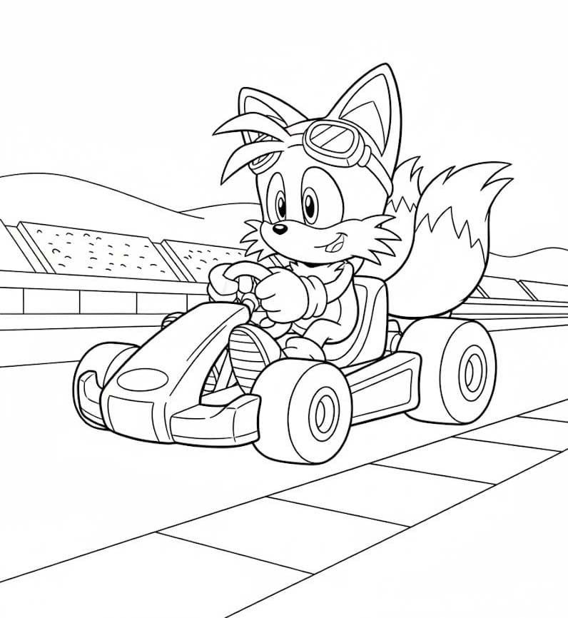 Fise de colorat cu Tails în kart