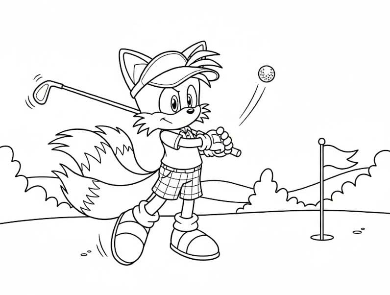 Fise de colorat cu Tails jucând golf
